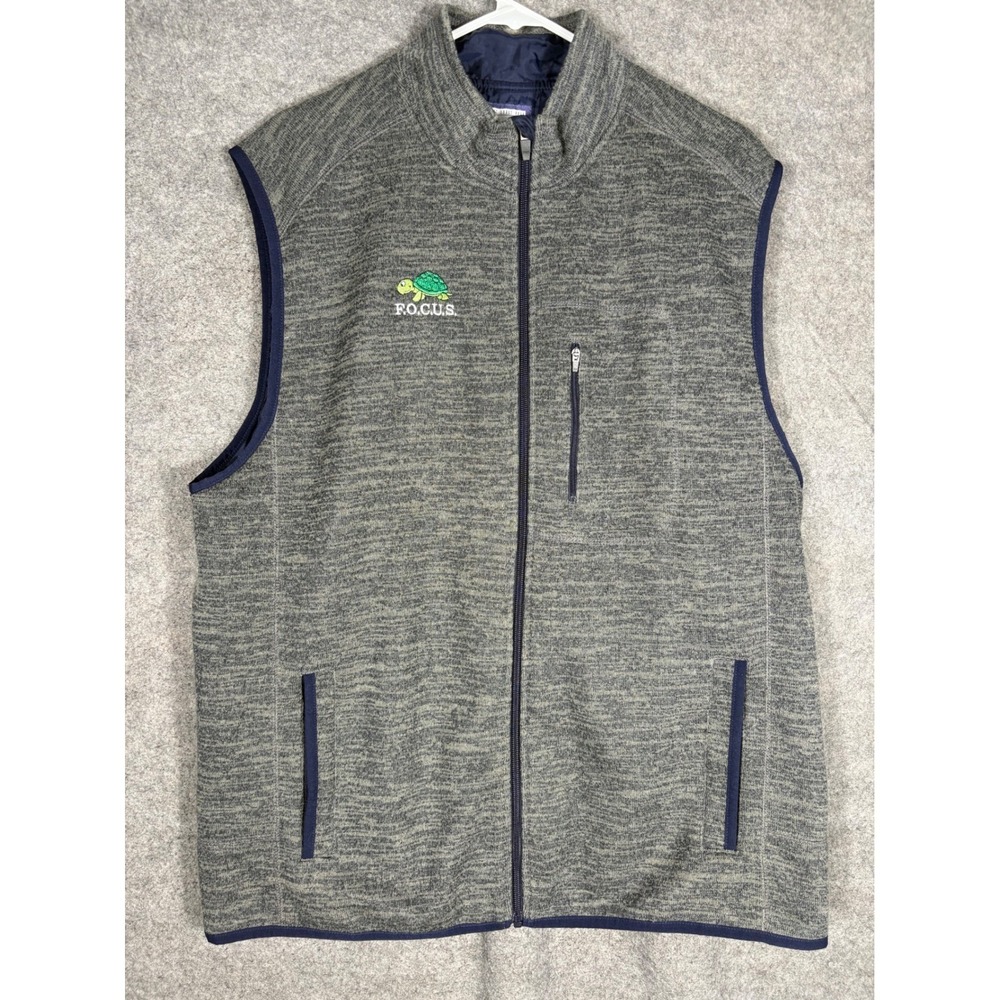 johnnie-O Mens Fleece Vest XXL Gray Full Zip Pavement JMVT1010 FOCUS Turtle Logo